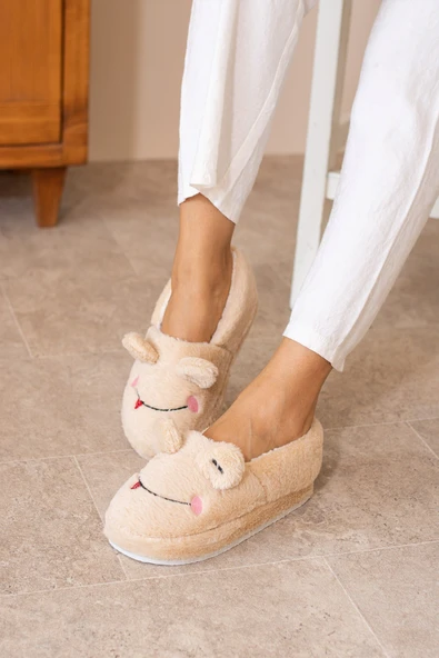 Albishoes Kışlık Içi Tüylü Kadın Ev Ayakkabı Kurbağa Figürlü Kaydırmaz Rahat Taban Panduf Ev Botu - 4