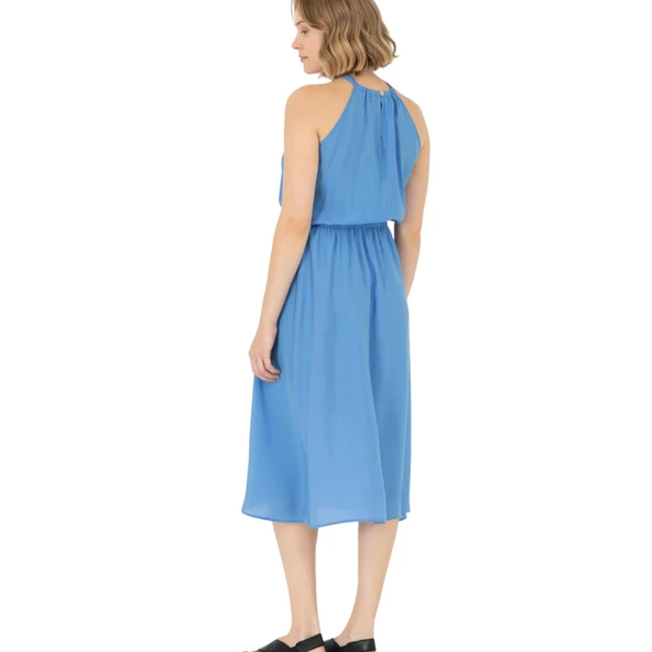 Kadın Koyu Midi Boy Dokuma Elbise - Resim 5