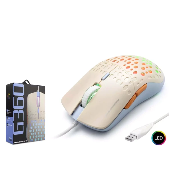 Hadron G360 Kablolu Oyuncu Mouse Led 3600Dpi Beyaz ürün görseli