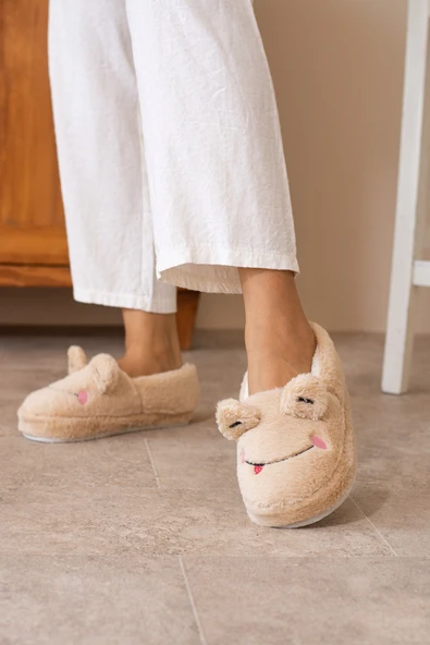 Albishoes Kışlık Içi Tüylü Kadın Ev Ayakkabı Kurbağa Figürlü Kaydırmaz Rahat Taban Panduf Ev Botu - 3