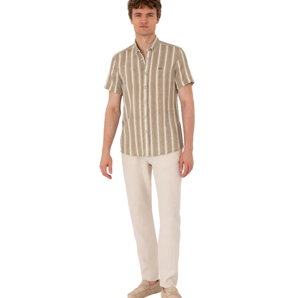 Erkek Haki Kısa Kollu Gömlek 2182541 - Resim 9