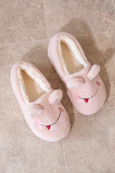 Albishoes Kışlık Içi Tüylü Kadın Ev Ayakkabı Kurbağa Figürlü Kaydırmaz Rahat Taban Panduf Ev Botu - 5