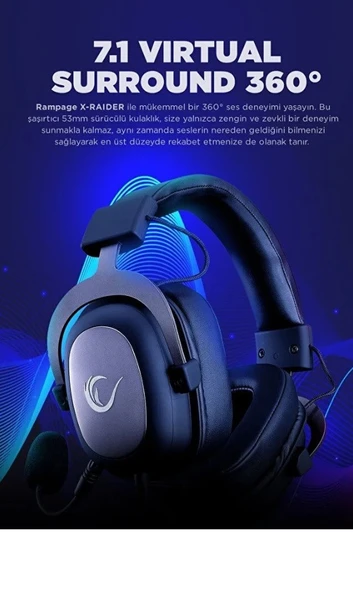 Rampage Rm-k88 X-raider Usb 7.1 Kumandalı Pc Ps4 Mobile Surround Gaming Oyuncu Mikrofonlu Kulaklık - 2