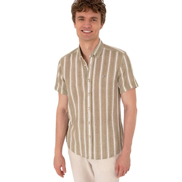 Erkek Haki Kısa Kollu Gömlek 2182541 - Resim 10