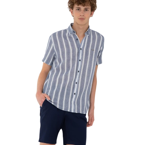 Erkek Haki Kısa Kollu Gömlek 2182541 - Resim 4