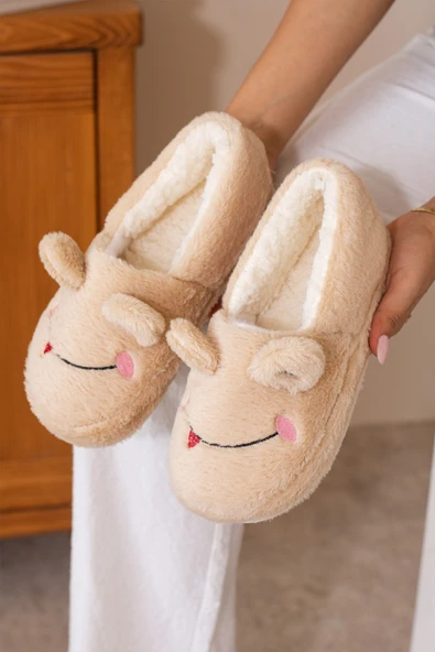 Albishoes Kışlık Içi Tüylü Kadın Ev Ayakkabı Kurbağa Figürlü Kaydırmaz Rahat Taban Panduf Ev Botu - 2