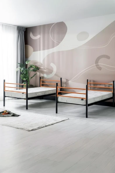 Einstein Metal Ranza + 2 Adet Bambo Yatak – 90x190 cm | Tek Kişilik Yataklı Ayrılabilir Metal Ranza - 3
