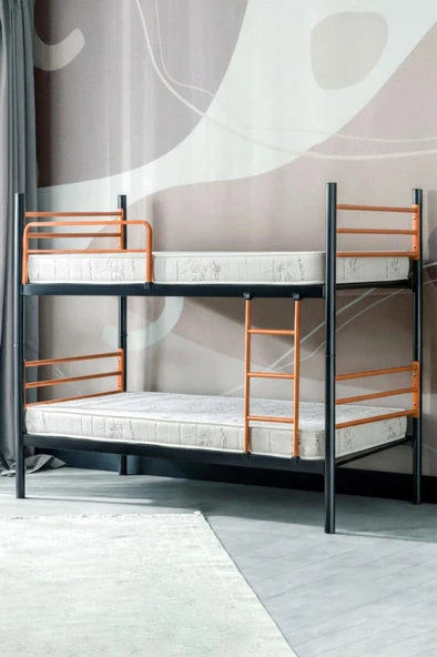 Einstein Metal Ranza + 2 Adet Bambo Yatak – 90x190 cm | Tek Kişilik Yataklı Ayrılabilir Metal Ranza