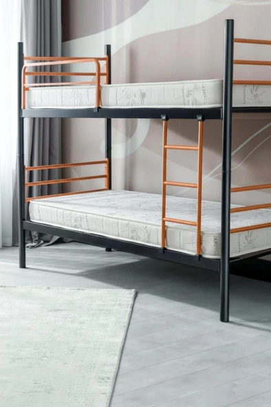 Einstein Metal Ranza + 2 Adet Bambo Yatak – 90x190 cm | Tek Kişilik Yataklı Ayrılabilir Metal Ranza - 2