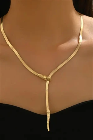 1 Adet LXALRY Kadın Y-Şekilli Hip-Hop Kolye – Ayarlanabilir Yılan Zincirli, Siyah & Altın Minimalist Tasarım, Moda Aksesuarı