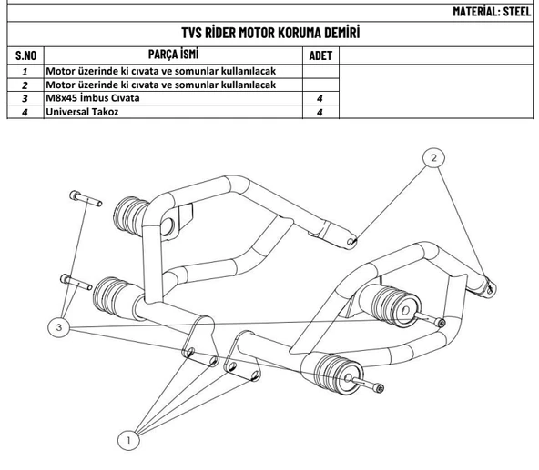 TVS Raider 125 Motor Koruma Demiri Takozlu - 2