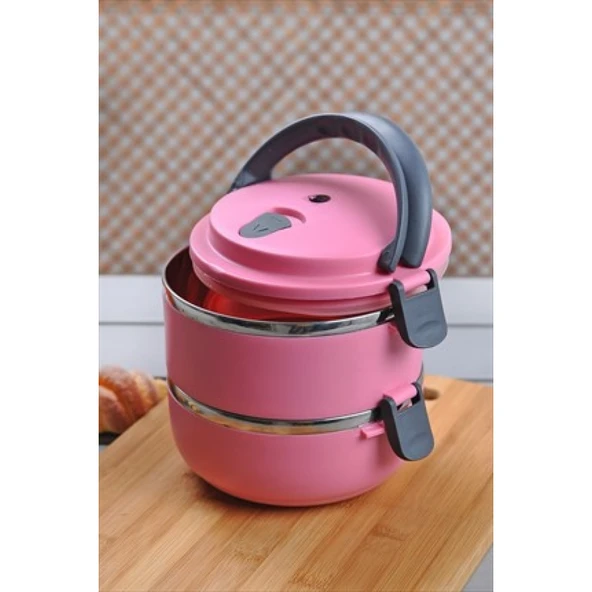 Sefer Tası Yemek Termosu Saklama Kabı Termosu 2li - ÇELİK Pembe - 6