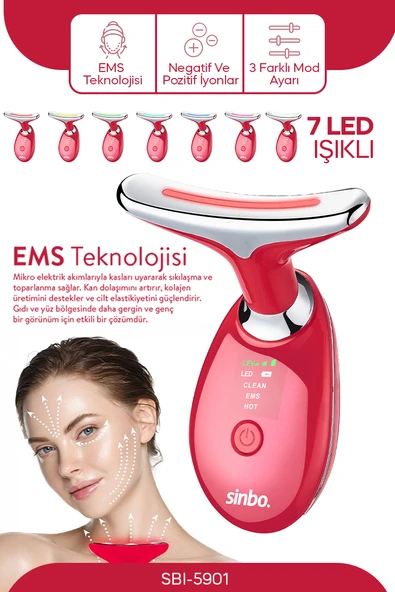 Sinbo SBI-5901 Yüz ve Boyun Bölgesi Sıkılaştırıcı - Kırmızı - 1