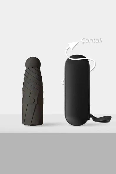 Kılıflı Şemsiye - Mini Şemsiye - Kapsül Şemsiye - Seyahat Şemsiye SİYAH - 1