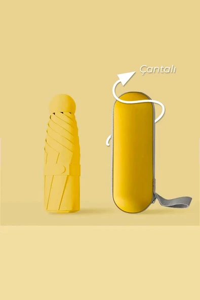 Kılıflı Şemsiye - Mini Şemsiye - Kapsül Şemsiye - Seyahat Şemsiye SARI - 1