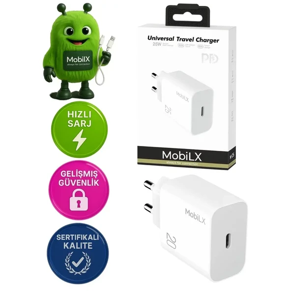 MobiLX M-08 25W Type-C Hızlı Şarj Adaptörü | Samsung, iPhone, Xiaomi, Oppo, Huawei, Reeder Uyumlu - 1