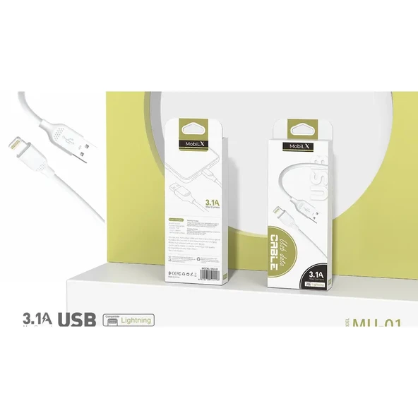MobiLX MU-01 USB to Lightning Şarj ve Data Kablosu (1m) – iPhone Uyumlu, 3.1A Hızlı Şarj - 5
