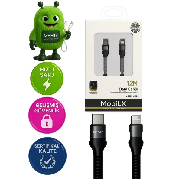 MobiLX iOS Uyumlu Lightning Şarj Kablosu – 1.2 Metre | Model: MU-05 - 1