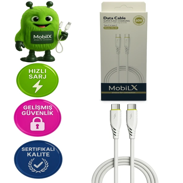 MobiLX 60W Type-C to Type-C Hızlı Şarj Kablosu – Örgülü Yapı | Model: MU-09 - 1