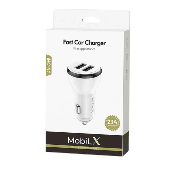 MobiLX MC-01 2.1A Çift USB Portlu Araç Şarj Cihazı | iPhone ve Tüm Akıllı Telefonlar için Çakmaklık Adaptörü – Beyaz - 2