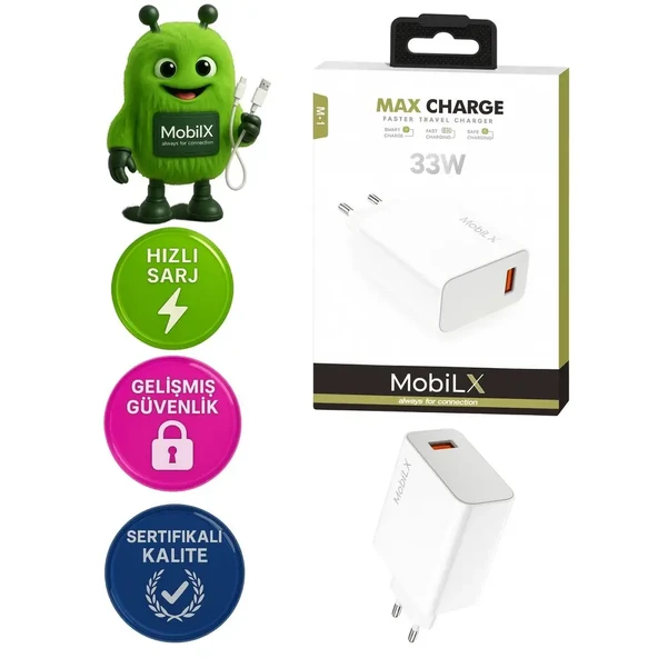 MobiLX M-17 33W Turbo Hızlı Şarj Adaptörü + Type-C USB Kablo | QC 3.0 Destekli - 1