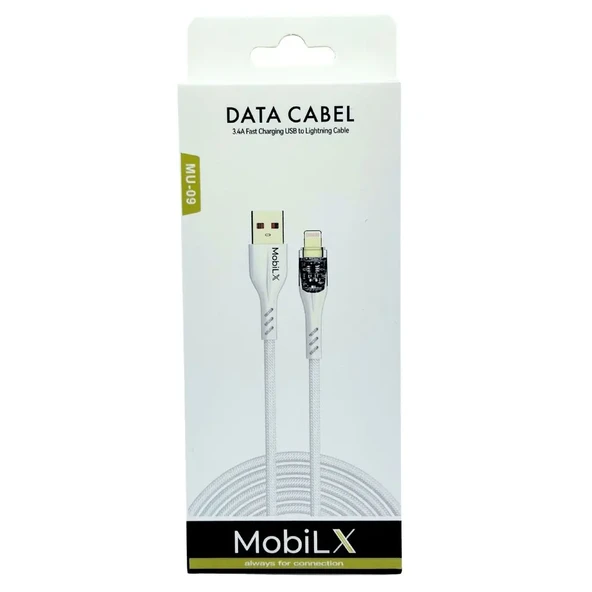MobiLX MU-09 3.4A Örgülü Işıklı USB to Lightning Hızlı Şarj ve Data Kablosu (1m) - 2