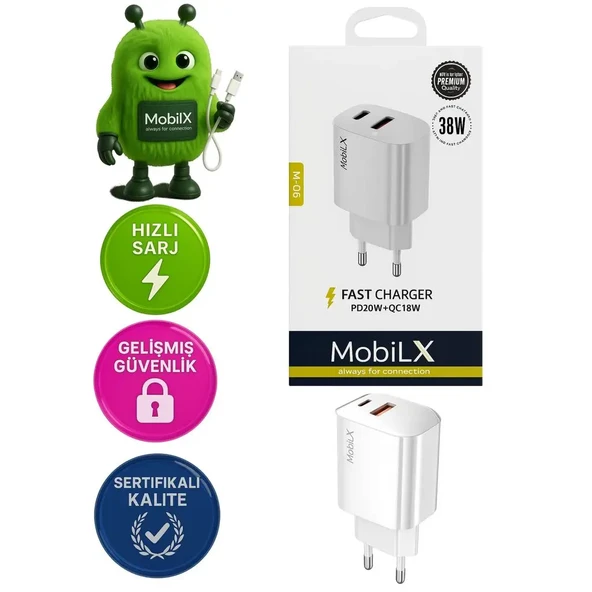 MobiLX 38W Hızlı Şarj Başlığı – PD20W + QC18W Çift Çıkışlı - 1