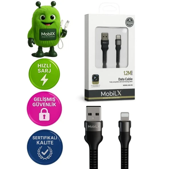 MobiLX Lightning Şarj Kablosu – 1.2 Metre | Hızlı Şarj Destekli | Model: MU-05 - 1