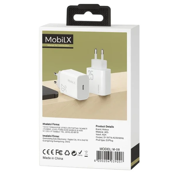 MobiLX M-08 25W Type-C Hızlı Şarj Adaptörü | Samsung, iPhone, Xiaomi, Oppo, Huawei, Reeder Uyumlu - 3
