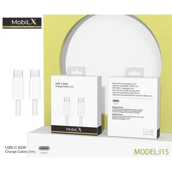 MobiLX 60W Type-C to Type-C Örgülü Şarj ve Data Kablosu (1m) – iPhone & Android Uyumlu - 5
