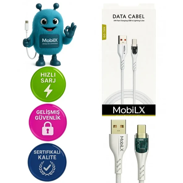MobiLX 3.4A Hızlı Şarj USB to Type-C Hasır Kablo – Entegre Görünümlü Işıklı - 1