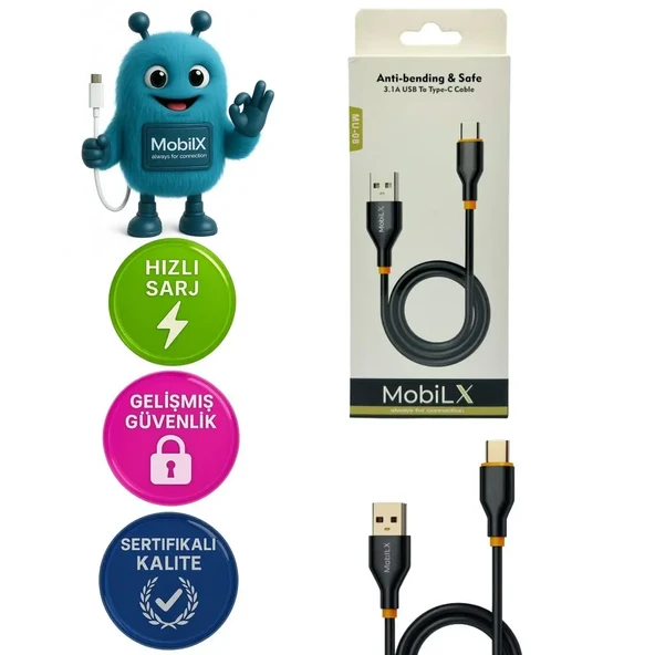 MobiLX 3.1A Silikon USB to Type-C Hızlı Şarj ve Data Kablosu (1m) - 1