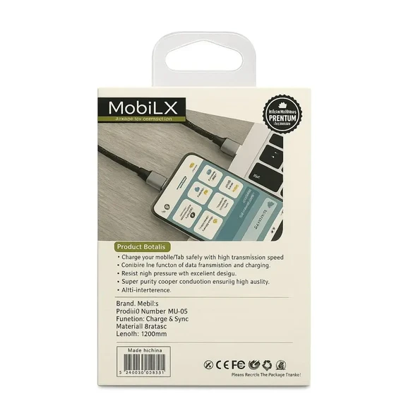 MobiLX Type-C Hızlı Şarj Kablosu – 1.2 Metre | Model: MU-05 - 4