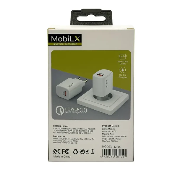 MobiLX QC 3.0 Universal Şarj Başlığı – USB Travel Charger EU | Model: M-05 - 4