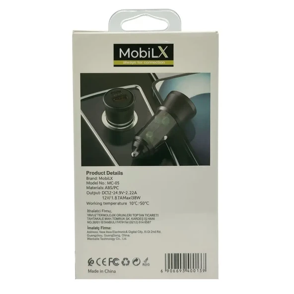 MobiLX 38W Araç Şarj Cihazı – Çift USB Çıkışlı | Type-C + QC 3.0 | Model: MC-05 - 4