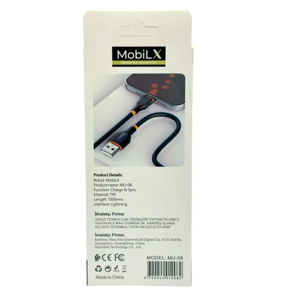 MobiLX MU-08 2.4A Silikon USB to Lightning Hızlı Şarj ve Data Kablosu (1m) - 3