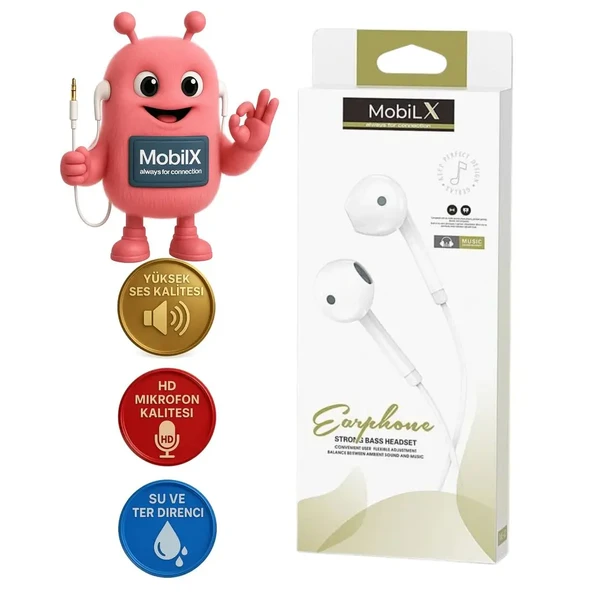 MobiLX ME-02 Beyaz Spor Kulak İçi Kulaklık – Aux Girişli, HD Ses Kalitesi, Tüm Telefon ve Cihazlarla Uyumlu - 1
