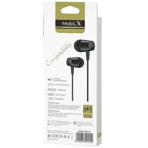 MobiLX ME-03 Beyaz Kablolu Kulak İçi Kulaklık – Aux Girişli, Extra Bass, Tüm Telefon ve Cihazlarla Uyumlu - 3