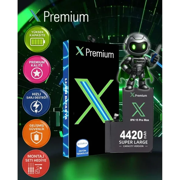 Xpremium iPhone 15 Pro Max Batarya – 4420 mAh Süper Yüksek Kapasiteli Güçlendirilmiş Pil - 1