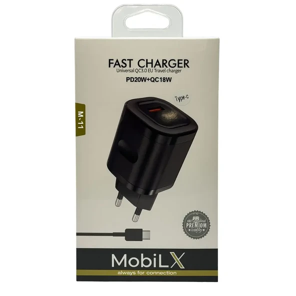 MobiLX 38W Siyah Hızlı Şarj Başlığı – PD20W + QC18W | Type-C Destekli | Model: M-11 - 3