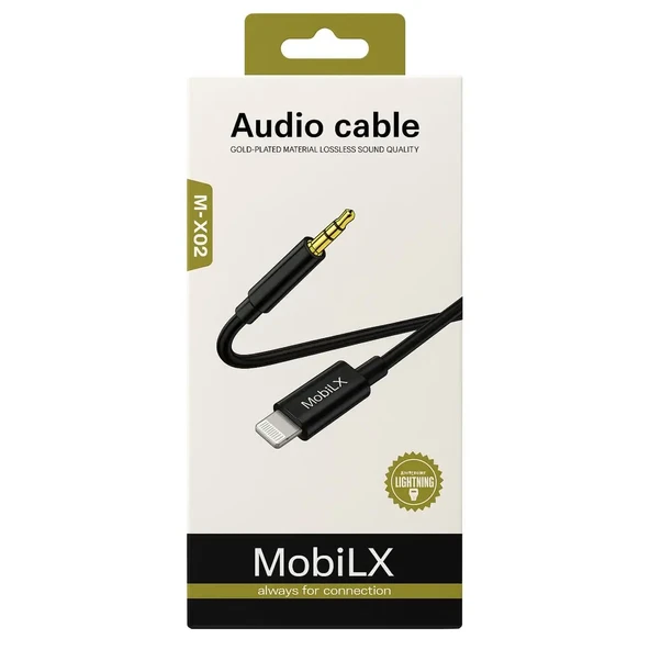MobiLX M-X02 Lightning to 3.5mm AUX Ses Kablosu – iPhone Uyumlu, Stereo Ses Destekli, Altın Uçlu - 2