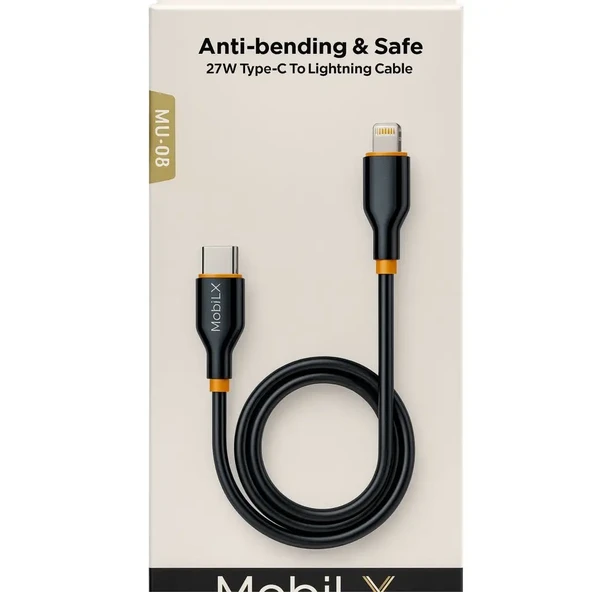 MobiLX MU-08 27W PD Silikon Type-C to Lightning Hızlı Şarj ve Data Kablosu (1m) - 2