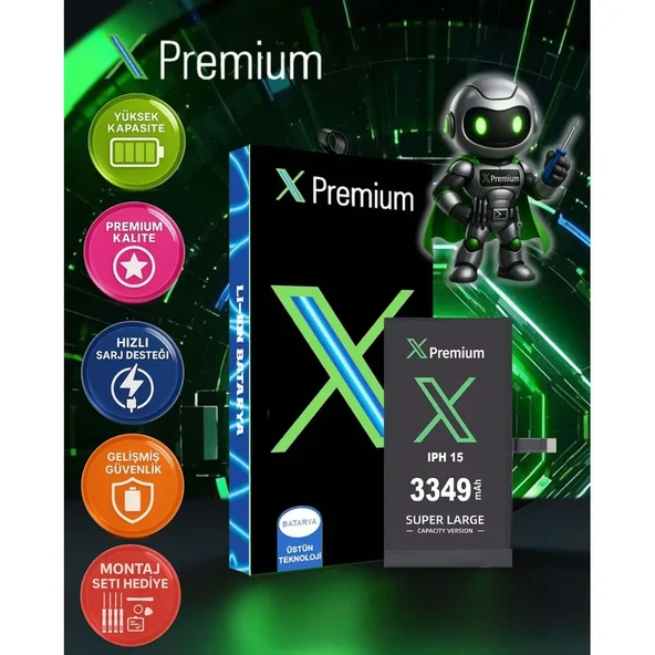 Xpremium iPhone 15 Batarya – 3349 mAh Süper Yüksek Kapasiteli Güçlendirilmiş Pil - 1