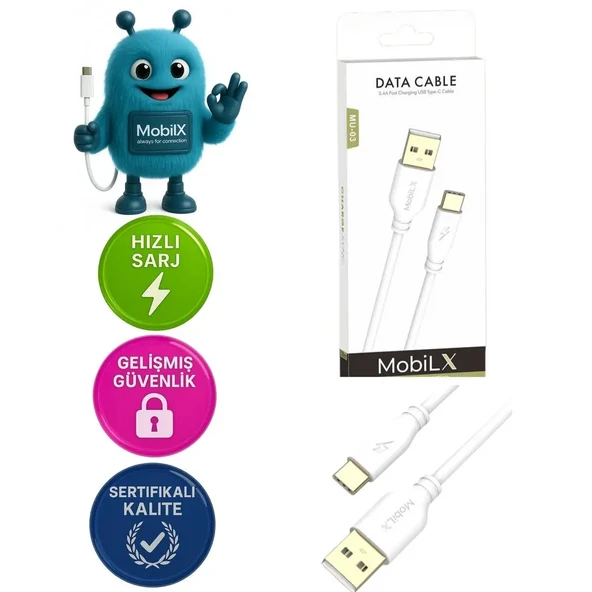 MobiLX MU-03 3.4A Bakır Uç Silikon USB to Type-C Şarj ve Data Kablosu (1m) - 1