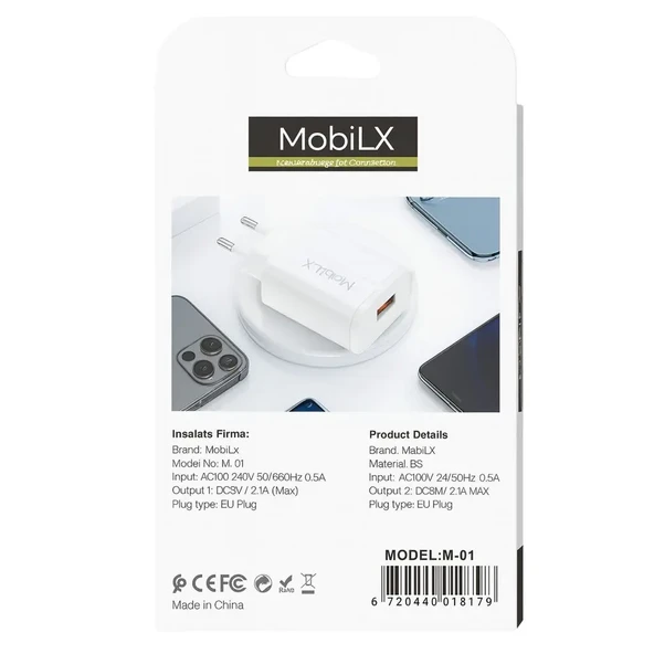 MobiLX M-01 iPhone 11–14 Pro Max Uyumlu 2.1A USB Şarj Adaptörü + Lightning Kablo - 3
