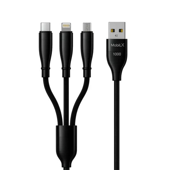 MobiLX 3-in-1 Data Kablosu – 3.1A Hızlı Şarj | Type-C + Lightning + Micro USB | Model: MU-04 - 3
