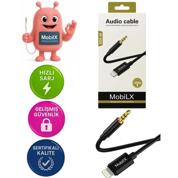 MobiLX M-X02 Lightning to 3.5mm AUX Ses Kablosu – iPhone Uyumlu, Stereo Ses Destekli, Altın Uçlu - 1