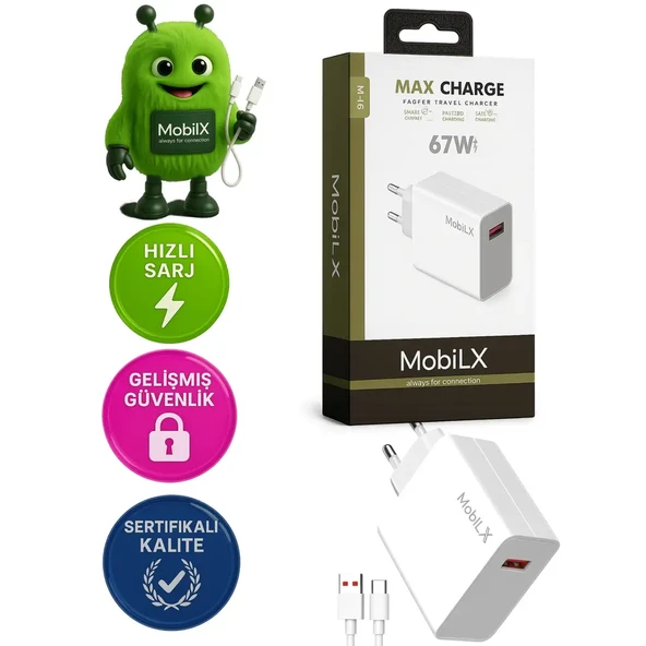 MobilX 67 Watt Turbo Max Hızlı Şarj Aleti + Type C Usb kablo - 1