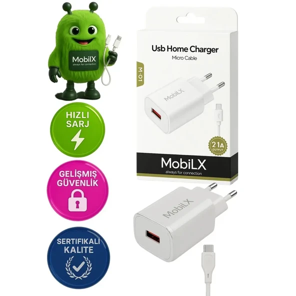 MobiLX M-04 2xUSB 2.4A Çift Çıkışlı Şarj Adaptörü | Samsung, Xiaomi, Oppo Uyumlu - 1