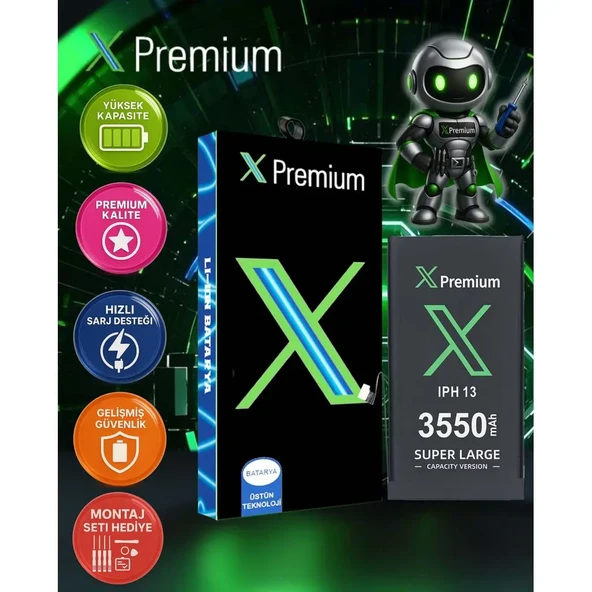 Xpremium iPhone 13 Batarya Pil Süper Yüksek Kapasiteli Güçlendirilmiş 3550 mAh - 1